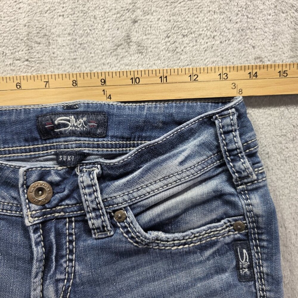 Silver Jeans Suki Capri Womens 26 Mid Rise Stretch Denim Embroidered Pockets Jea - Picture 8 of 11